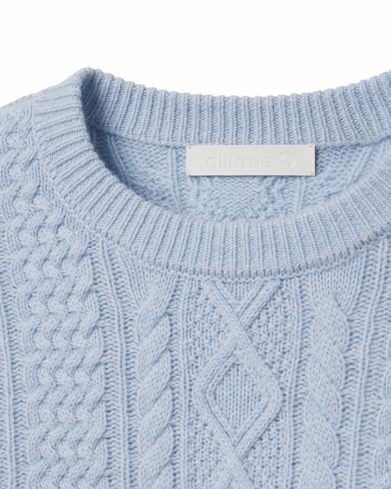 VF Merino Cashmere Blue RS—03C Cropped Cable Knit Powder Blue Knitwear full