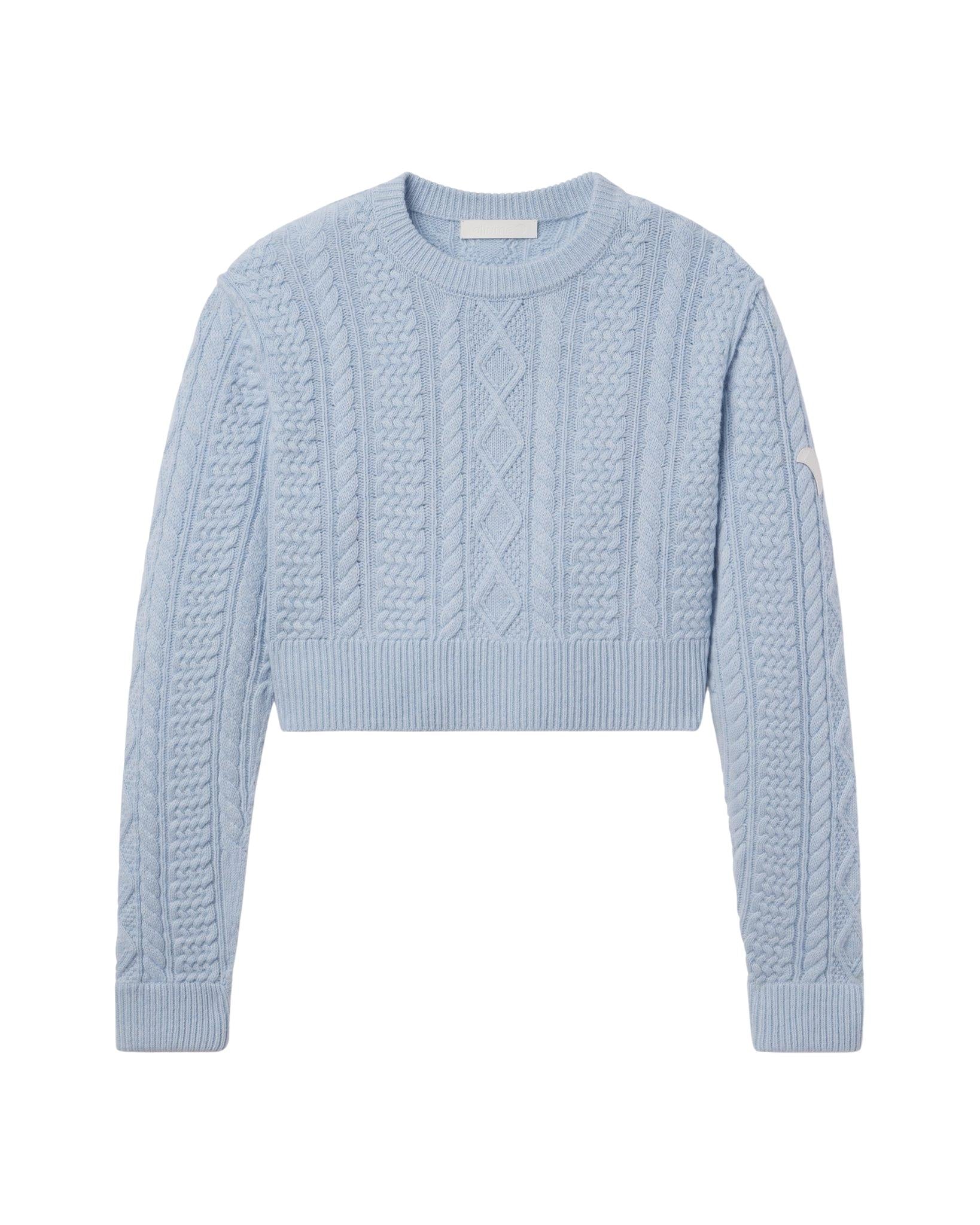 allume VF Merino Cashmere Blue RS—03C Cropped Cable Knit Powder Blue Knitwear