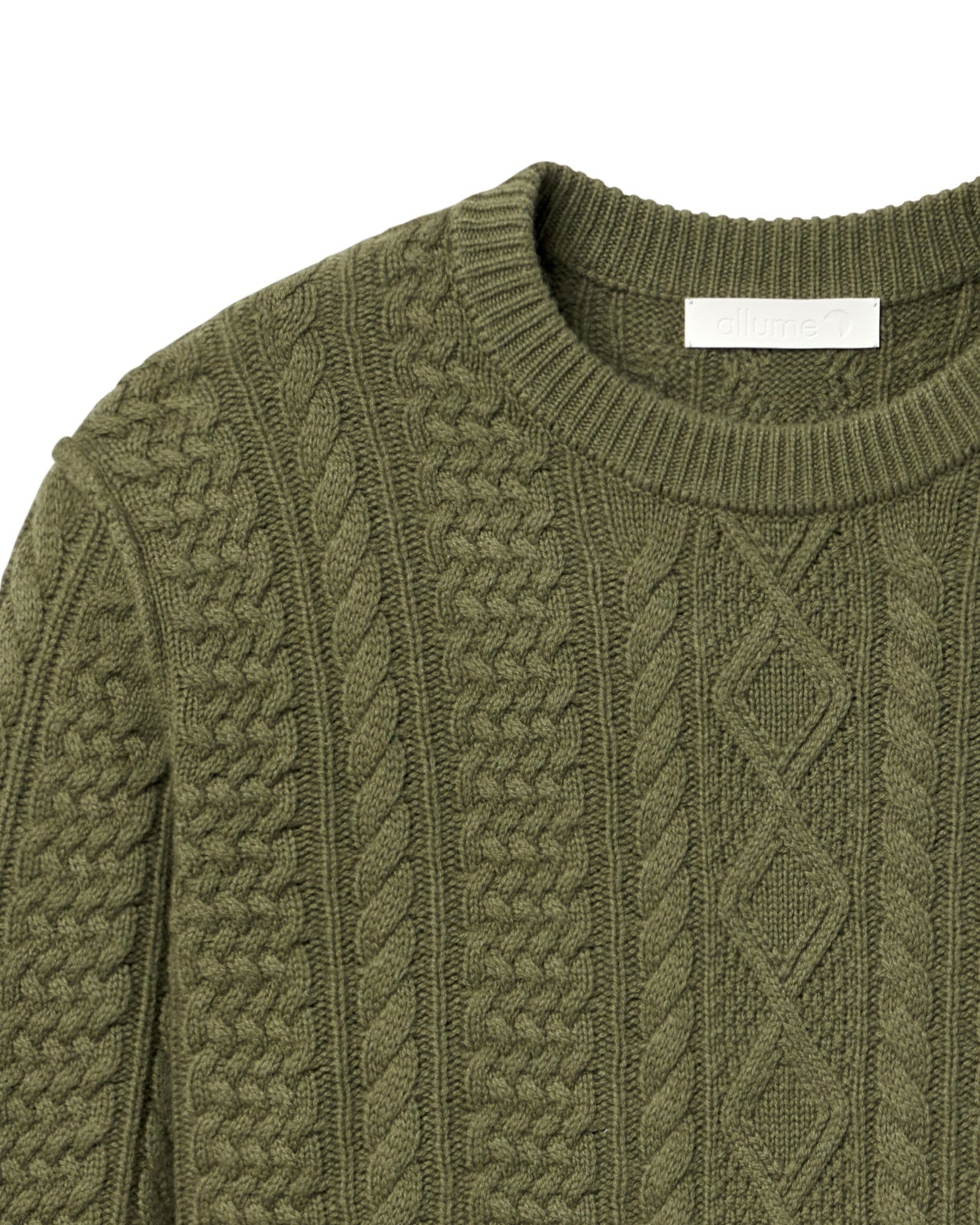 allume VF Merino Cashmere Green RS—03C Cropped Cable Knit Olive Knitwear
