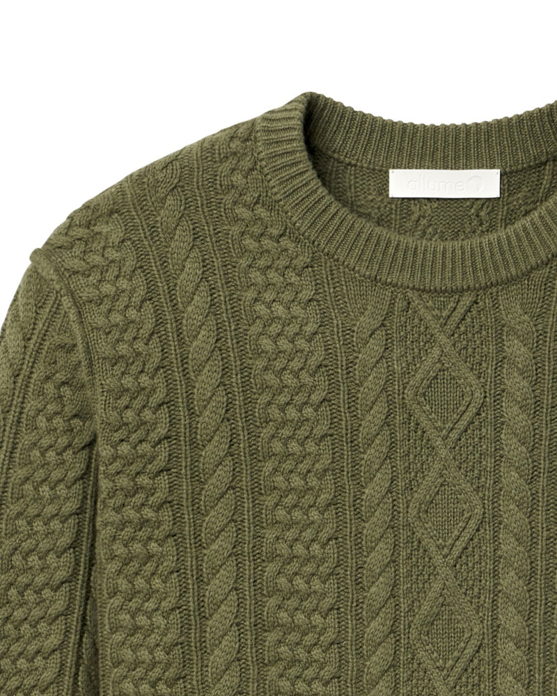 VF Merino Cashmere Green RS—03C Cropped Cable Knit Olive Knitwear full