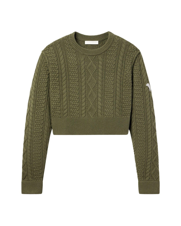 allume VF Merino Cashmere Green RS—03C Cropped Cable Knit Olive Knitwear RS-03C Cropped Cable Knit Sweaters allume 