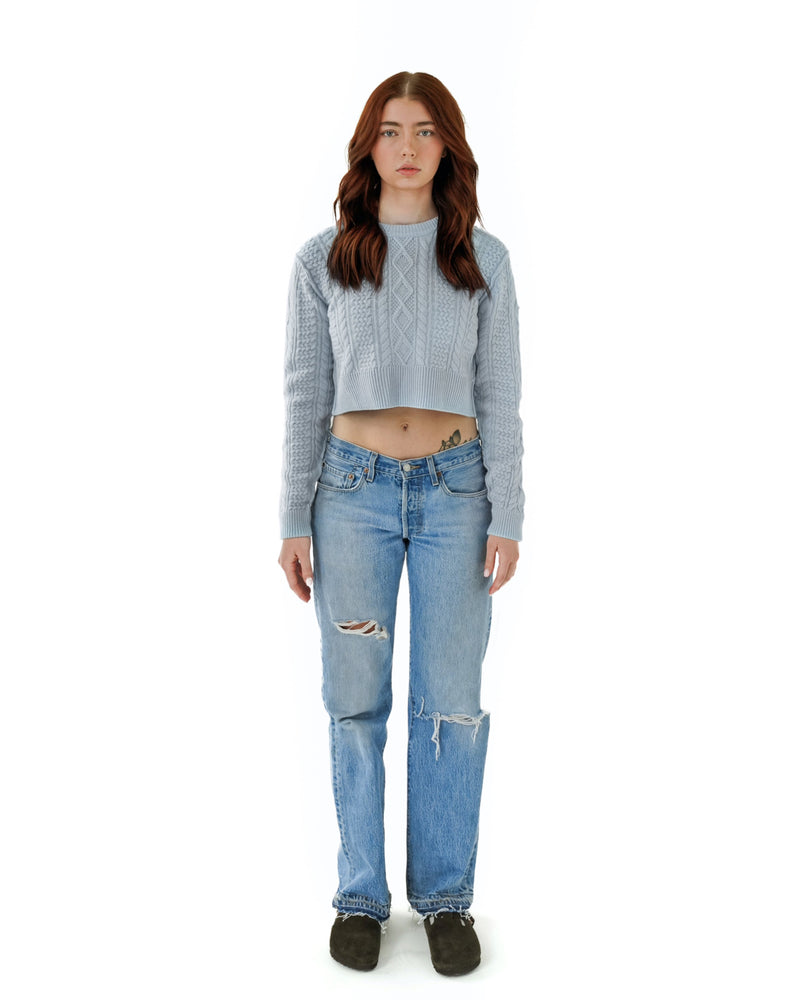 VF Merino Cashmere Blue RS—03C Cropped Cable Knit Powder Blue Knitwear RS—03C Cropped Cable Knit